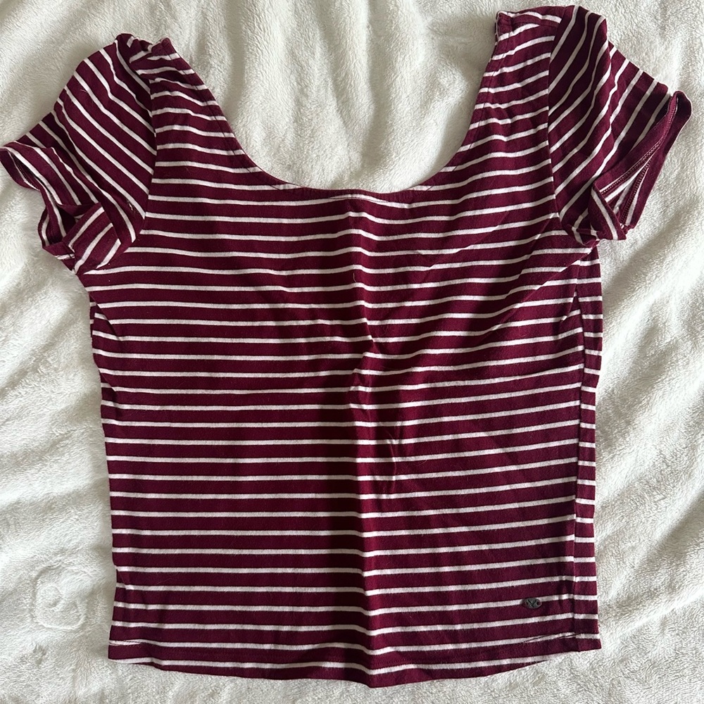 American Eagle Outfitters Burgundy and White Striped Crop Top